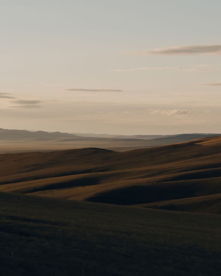 Rolling hills in soft evening light